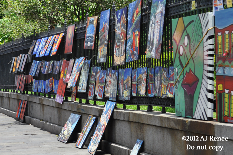 Art in Jackson Square in the French Quarter, New Orleans.